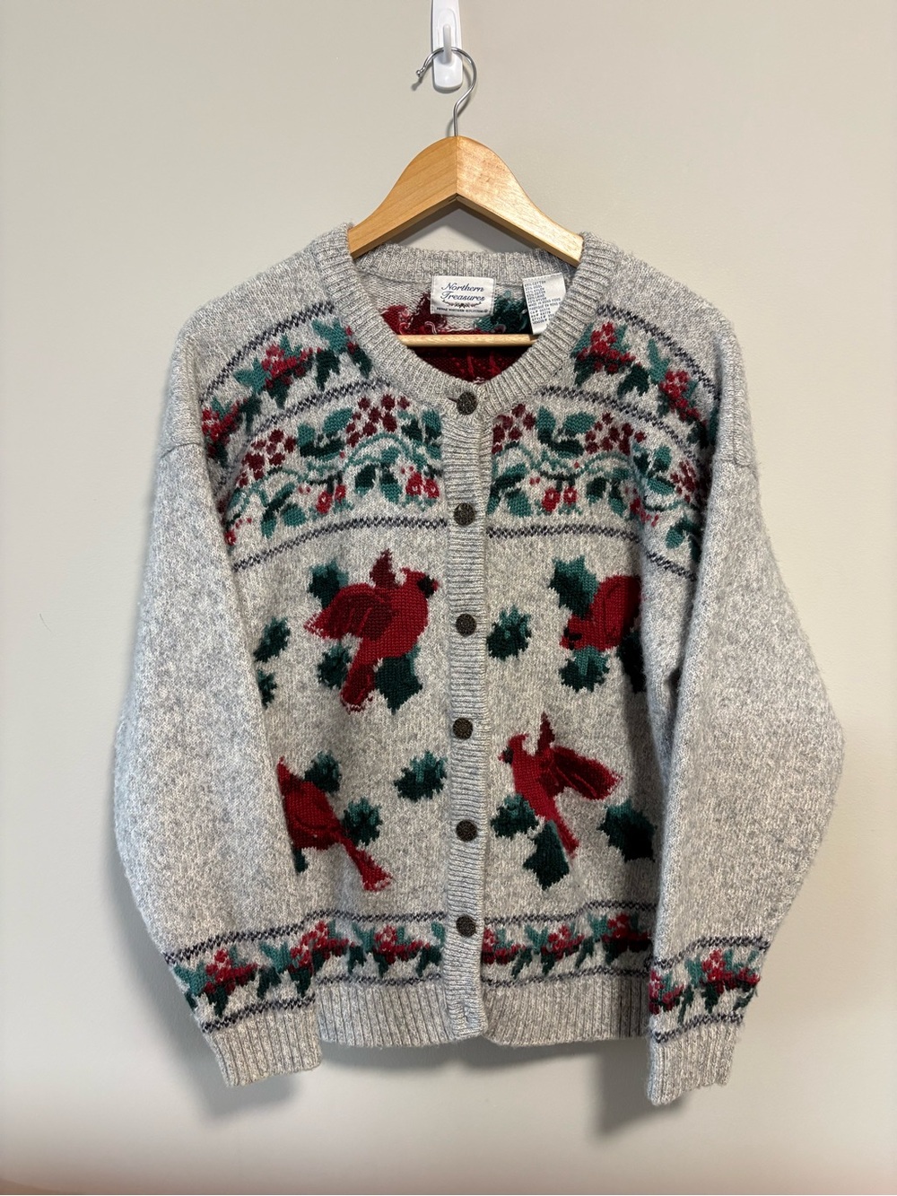 Vintage Northern Treasures Cardinal Bird Knit Cardigan Sweater L